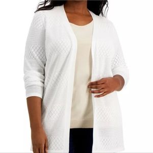 NWT Karen Scott pointelle open front cardigan